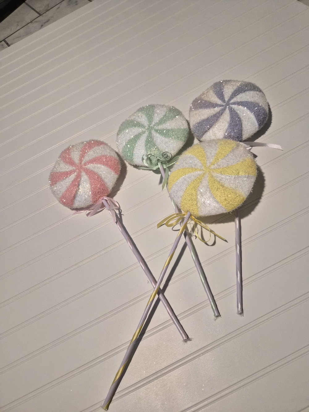 Pastel Glitter Lollipop Picks - Pink, Green, Purple & Yellow Party Stems.  Set 4